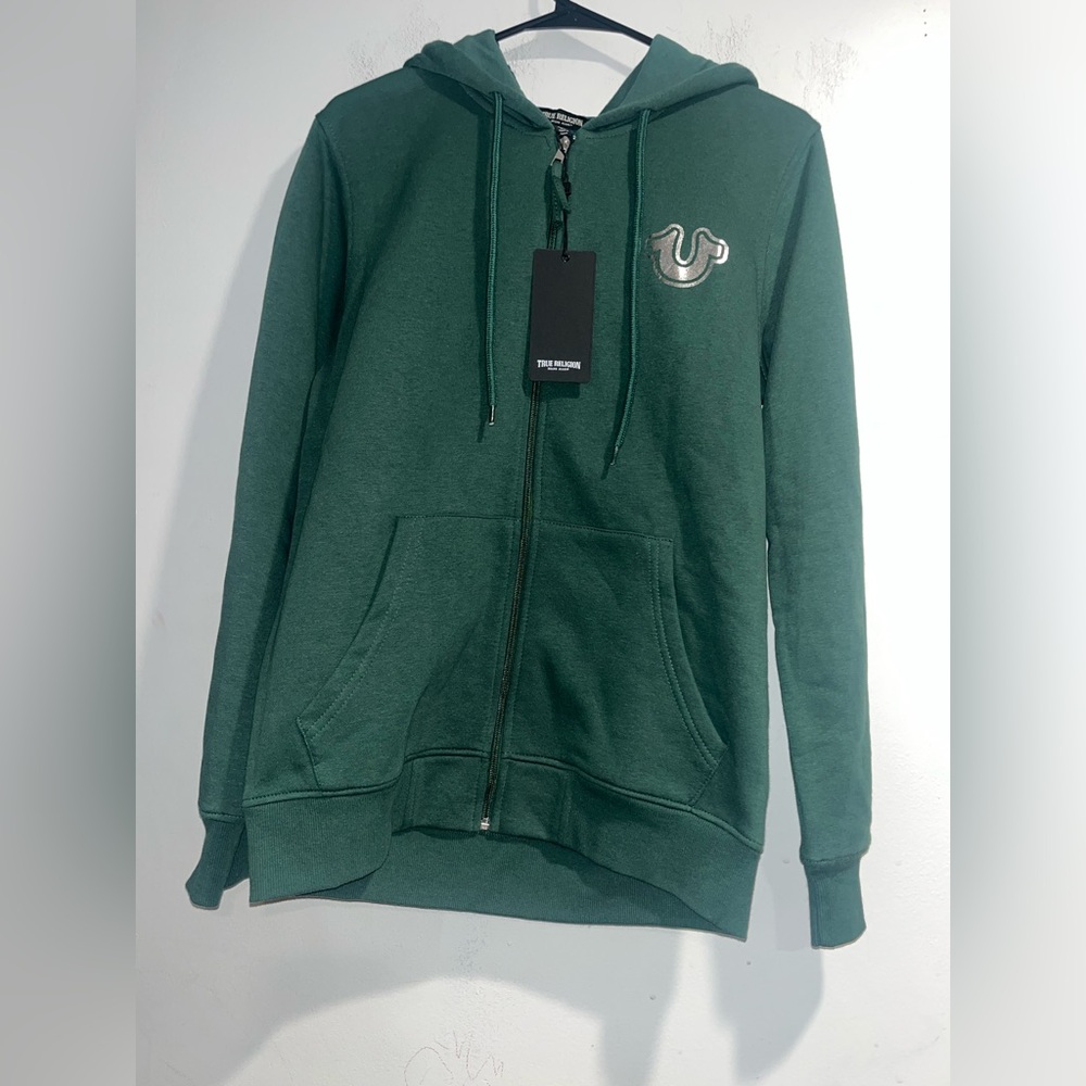 TRUE RELIGION Foil Triology full zip hoodie in Dark green NWT